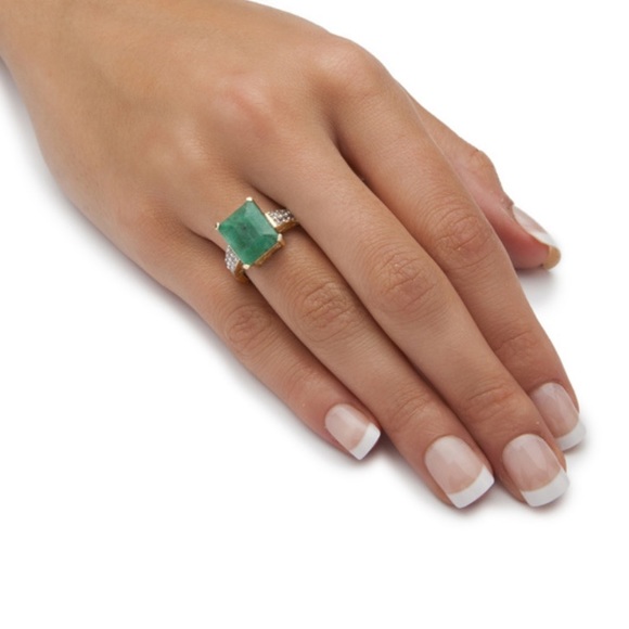 GENUINE EMERALD 18K GOLD WHITE TOPAZ RING - Picture 4 of 4